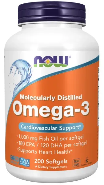 Now Foods Omega 3 1000 Mg (Molecularly Distilled Softgels) - 200 Softgels