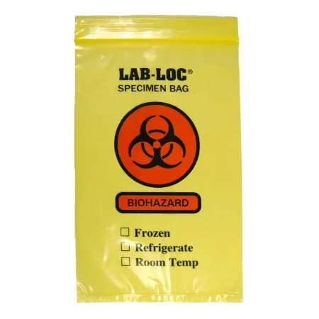 Elkay Plastics - Lab-Loc - LAB20609YE - Lab Loc Specimen Transport Bag with Document Pouch Lab Loc 6 X 9 Inch Zip Closure Biohazard Symbol / Storage Instructions NonSterile