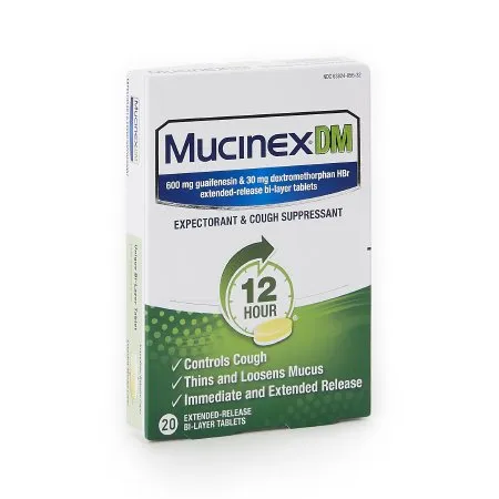 Reckitt Benckiser - Mucinex DM - 63824005632 - Cold and Cough Relief Mucinex DM 600 mg - 30 mg Strength Tablet 20 per Box