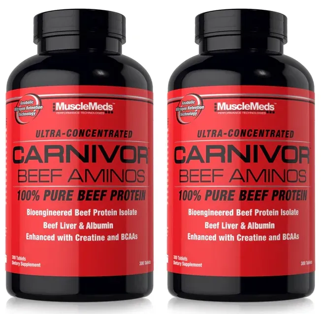 Musclemeds Carnivor Beef Aminos - 600 Tablets (2 X 300 Tab Btls) Twinpack