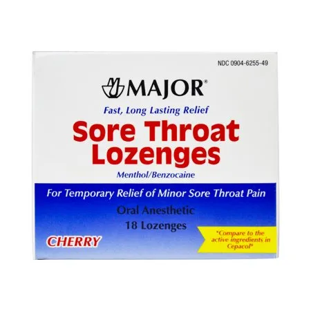 Major Pharmaceuticals - Major - 904625549 - Sore Throat Relief Major 15 mg - 4 mg Strength Lozenge 18 per Box