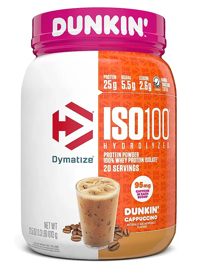 Dymatize Iso 100 Whey Protein Isolate Dunkin Cappuccino - 20 Servings