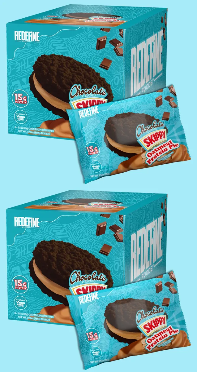 Redefine Foods Oatmeal Protein Pie Skippy Chocolate Peanut Butter - 2 X 8 Pack Boxes Twinpack