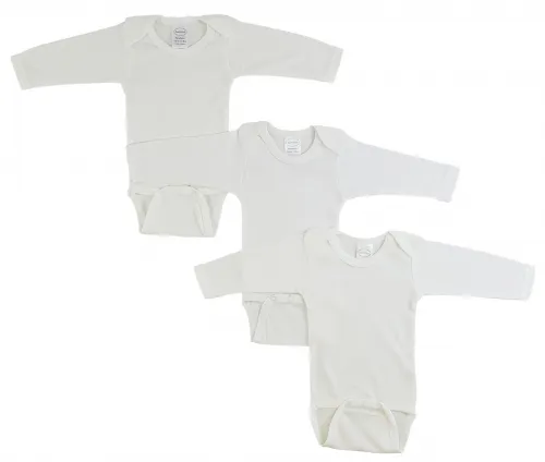 Bambini Layette Infant Wear - 009NB-BLI - Bambini Long Sleeve White Onezie 3 Pack - Newborn
