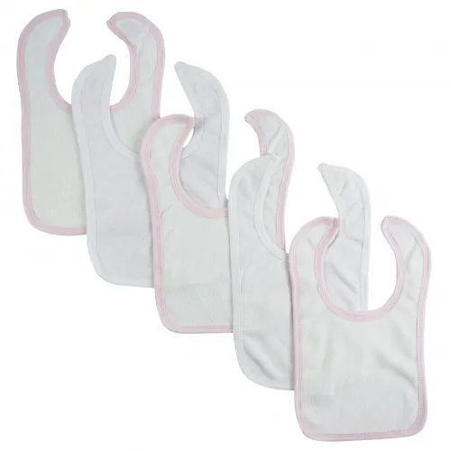 Bambini Layette Infant Wear - 1024-W-P3-W2-BLI - Bambini Bib, With Pink Trim And White Trim
