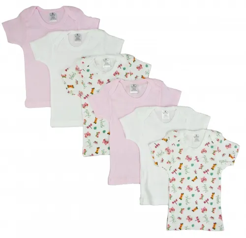 Bambini Layette Infant Wear - From: CS-059L-059L To: CS_058S_058S - BLI Bambini Girls Pastel Variety Short Sleeve Lap T shirts 6 Pack