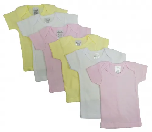 Bambini Layette Infant Wear - CS_057NB_057NB-BLI - Bambini Girls Pastel Variety Short Sleeve Lap T-shirts 6 Pack - Newborn