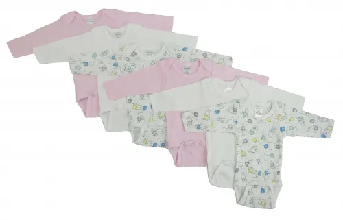 Bambini Layette Infant Wear - CS_103NB_103NB-BLI - Bambini Girls Long Sleeve Printed Onesie Variety 6 Pack - Newborn