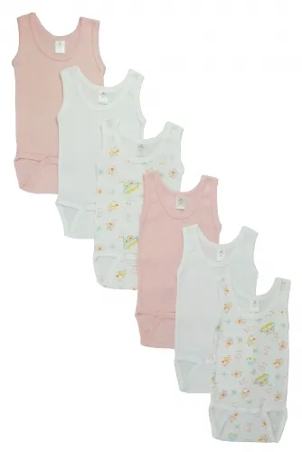 Bambini Layette Infant Wear - From: CS_111AM-PINK-CLOUD_111AM-PINK-CLOUD To: CS_111AS_MONKEY-111AS_MONKEY - BLI Girls Tank Top Onezies 6 Pack