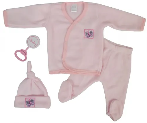 Bambini Layette Infant Wear - CS_510P_open-BLI - Bambini 4 Piece Fleece Set - Pink - Newborn