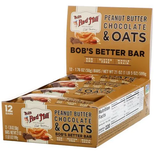 Bobs Red Mill - 235299 - Bobs Red Mill Gluten-Free Oat Bars Peanut Butter Chocolate 12 (1.76 oz.) bars