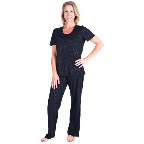 Cool-jams - From: T3425P-BV To: T3425P-SV - Womens Moisture Wicking Scoop Neck Pajama Set Embossed Print, Bla