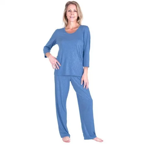 Cool-jams - T3442-SS - Womens Moisture Wicking Scoop Neck Pajama Set -3/4 Sleeves, Sky-Sti