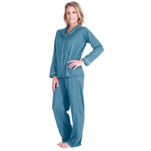 Cool-jams - T4331-NV - Womens Moisture Wicking Sophia Button Front Pajama Set, Niagara-Vin