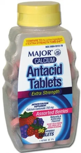 Major Pharmaceuticals - 370705 - Calcium Antacid Tablets, X-Strength, Berry, 96s, Compare to Tums, NDC# 00536-1229-22, 24/cs