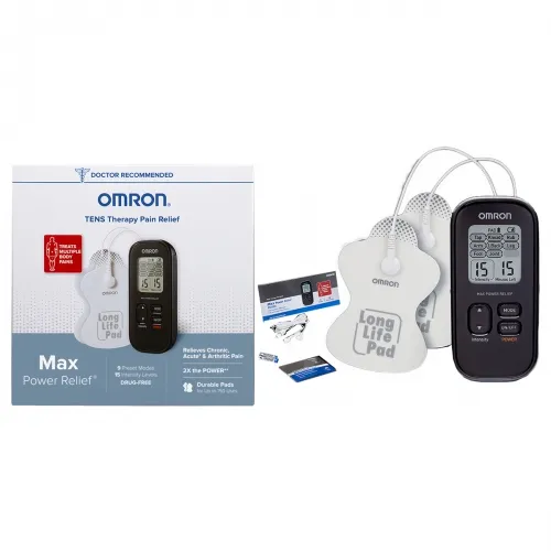 Omron Healthcare - PM500 - ElectroTHERAPY TENS Max Power Relief Unit.  electroTHERAPY Max Power Relief.  Contains unit, electrode cords, two pads, batteries, pad holder, quick start guide.