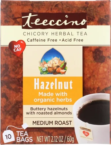 Teeccino - KHFM00898635 - Chicory Herbal Tea Medium Roast Caffeine Free Hazelnut 10 Tea Bags
