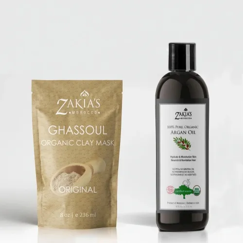 Zakias Morocco - Mas-100Kit - 2 In1 Ghassoul Face And Body Mask And Argan Oil Skin Elixor